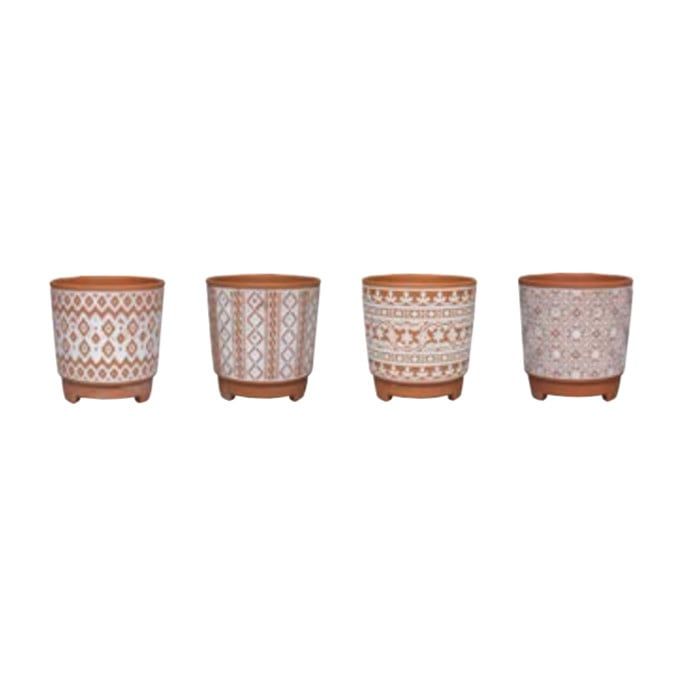 Pot Sophia Taper w/Feet Asst Designs 5.5x5 Painted Terracotta