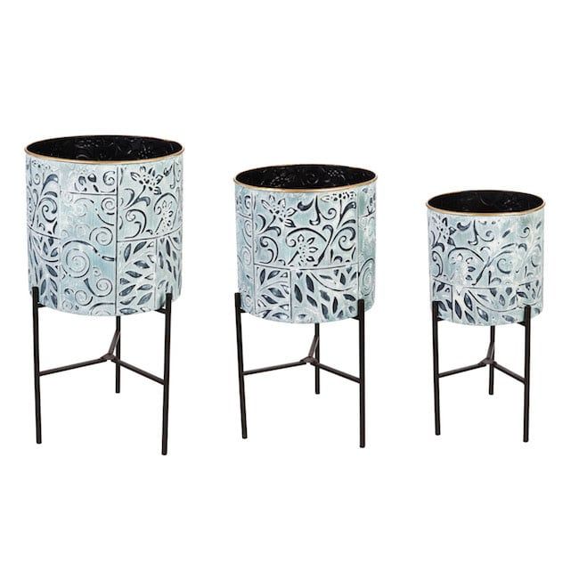Pot Painted Cylinder w/Stand Sml 8x8 Metal