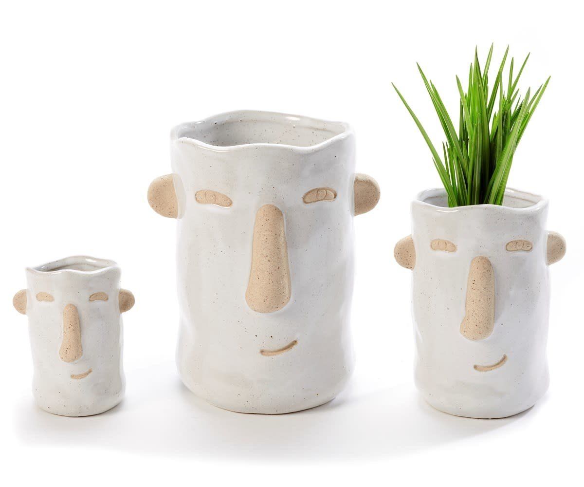 Pot Tall Face Planter w/Ears Med 5&quot; White