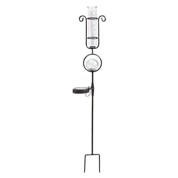 Rain Gauge/Garden Stake Scroll w/Clear Globe Solar 33H (#7)