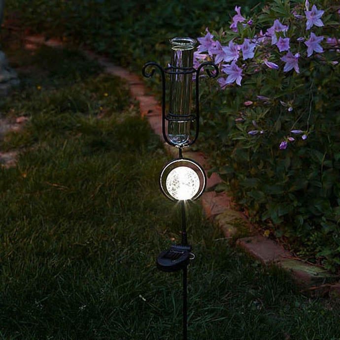 Rain Gauge/Garden Stake Scroll w/Clear Globe Solar 33H (#7)