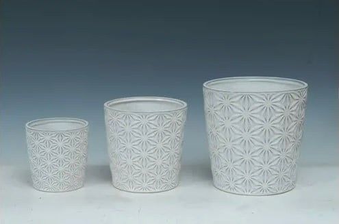 Pot Cylinder Starburst Decor Lrg 10x10 White