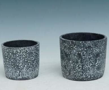 Pot Black Speckled/Mosaic Cylinder Lrg 6x5.5 B/W Cement