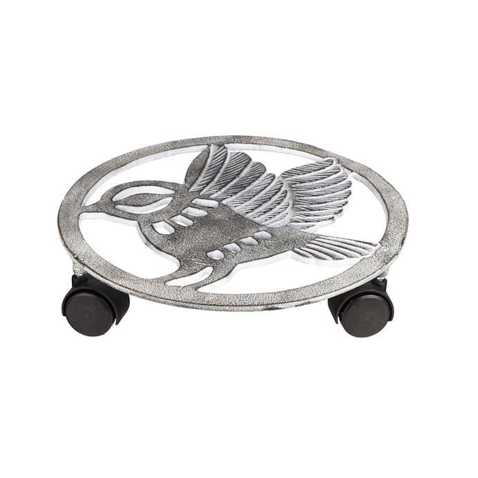 Plant Trolley w/Wheels Bird Distressed White Metal 11.5&quot;H