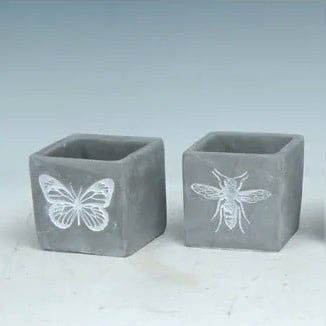 Pot 3&quot; Square Bee/Btrfly/Drgfly Asst Cement