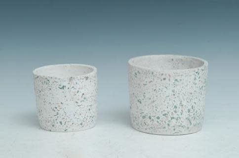 Pot White Speckled/Mosaic Cylinder Lrg 6x5.5 Cement
