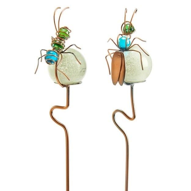 Plant Pick / Garden Stake Glow-in-the-Dark Bug Asst Glass/Metal 24H