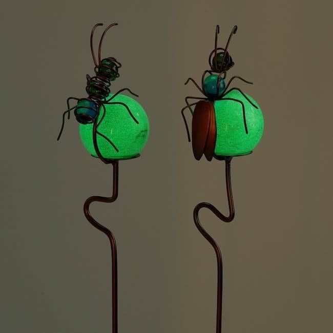 Plant Pick / Garden Stake Glow-in-the-Dark Bug Asst Glass/Metal 24H