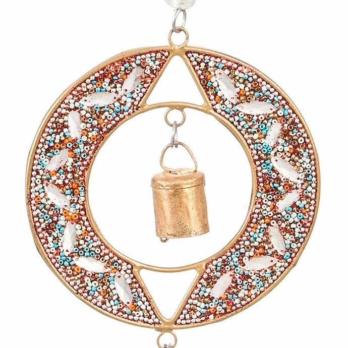 Wind Chime 3-Tier Beaded w/Bells Metal Handmade Multi-color 35H
