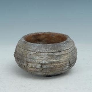 Pot/Bowl Banded/Ringed Rustic Sml 5x3 Cement