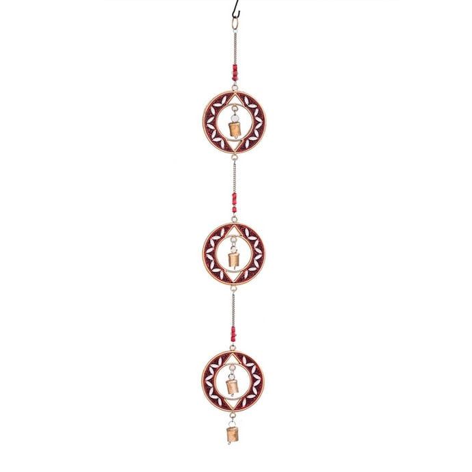 Wind Chime 3-Tier Beaded w/Bells Metal Handmade Red 35H