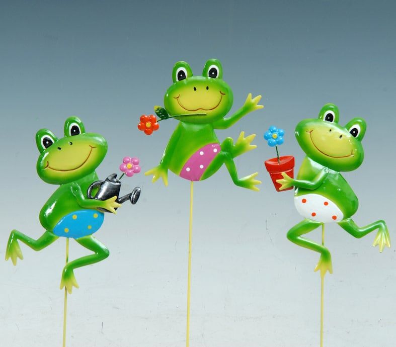 Plant Pick / Garden Stake Frog Metal Asst 24H