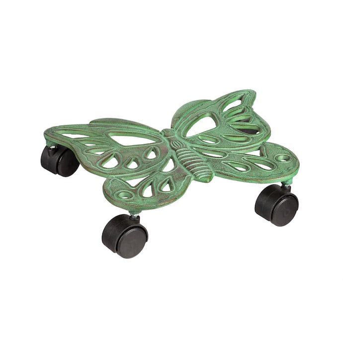 Plant Trolley w/Wheels Butterfly Distressed Verdigris Metal 12&quot;H