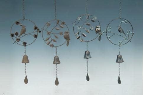 Wind Chime / Bell Bird &amp; Branch Asst 24H Metal
