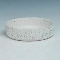 Pot/Low Bowl/Dish White Speckled/Mosaic Lrg 9x2 Cement