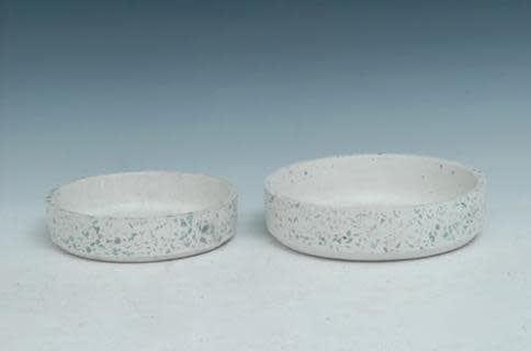 Pot/Low Bowl/Dish White Speckled/Mosaic Lrg 9x2 Cement