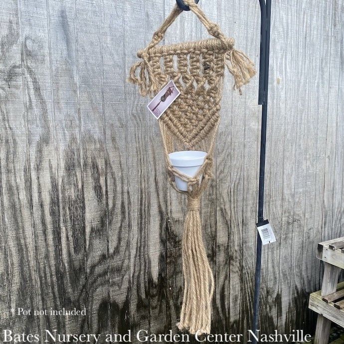 Plant Hanger Macrame / Natural Jute Wall Style w/Bar Top &amp; Fringe 40&quot;