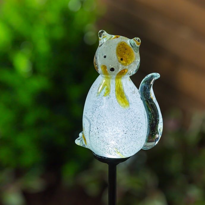 Garden Stake Solar Art Glass Cat 22.75H