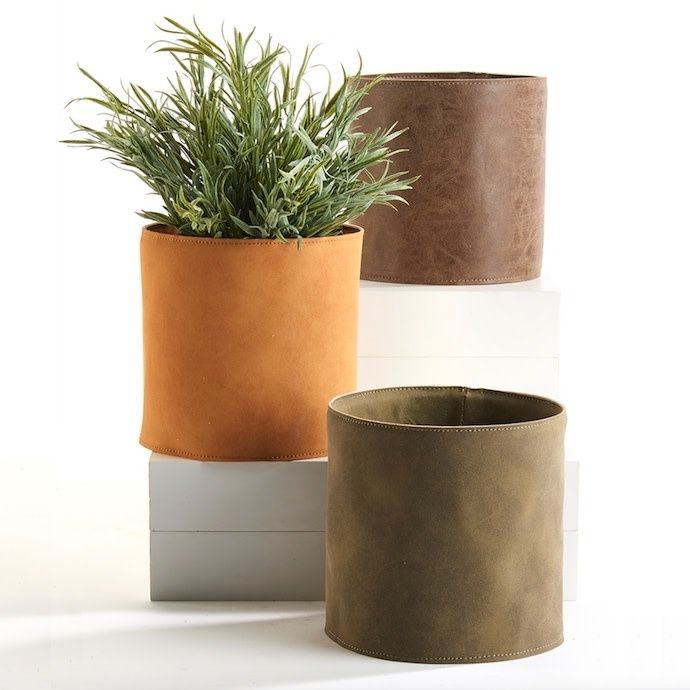 Pot Nordic Summer Leather-look Planter w/Liner 6&quot; Asst
