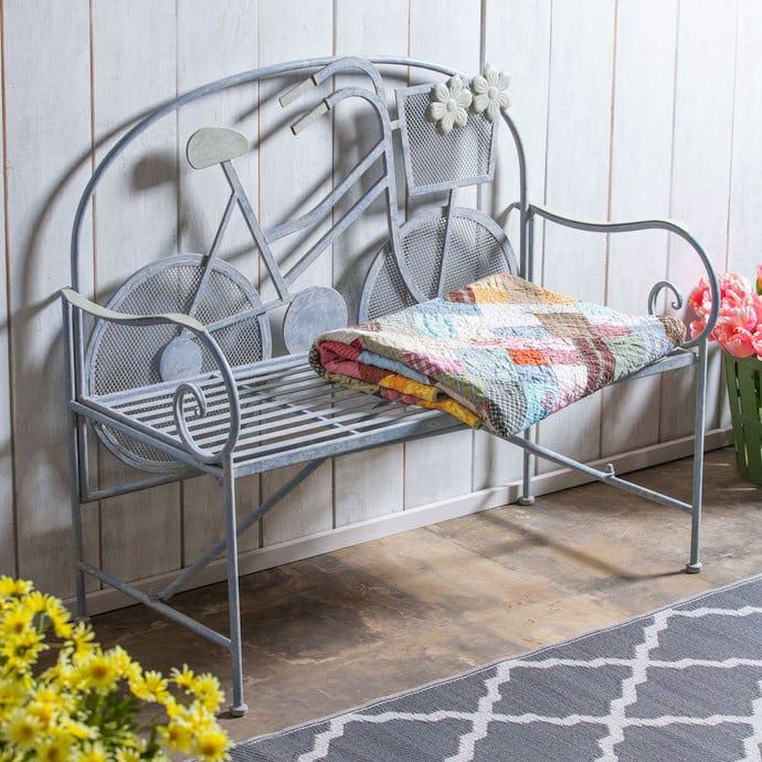 Bench Bicycle 45x39x20 White/Pale Yellow Metal