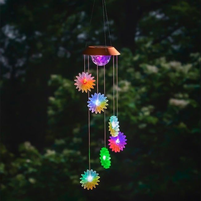 Hanging Mobile Color Changing Solar Florals w/Spinning Light Plastic 26&quot;