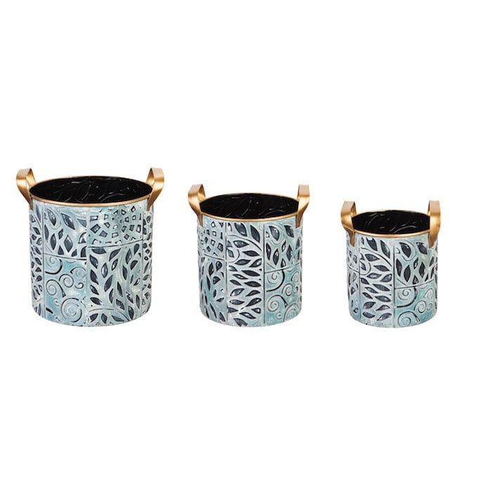 Pot Painted Cylinder w/Handles Sml 7x8.5 Metal