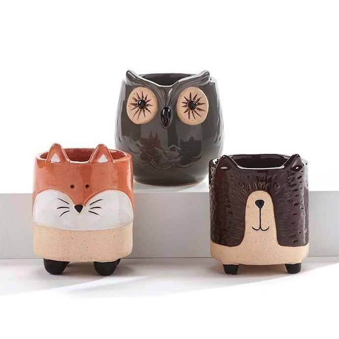 Pot Animal Planter Fox/Owl/Bear 3.5x4 Asst