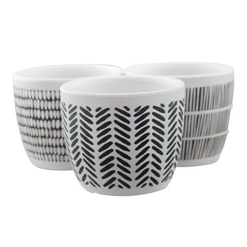 Pot White w/Black Pattern Planter &amp; Jute Hanger 4.7x4