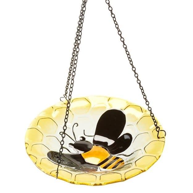 Bird Feeder Hanging Bee &amp; Honeycomb 9x16 Glass/Metal
