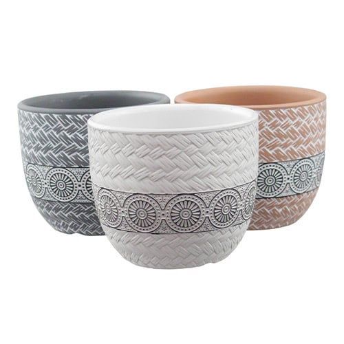 Pot Weaves &amp; Circles Planter &amp; Jute Hanger 4.7x4 Asst