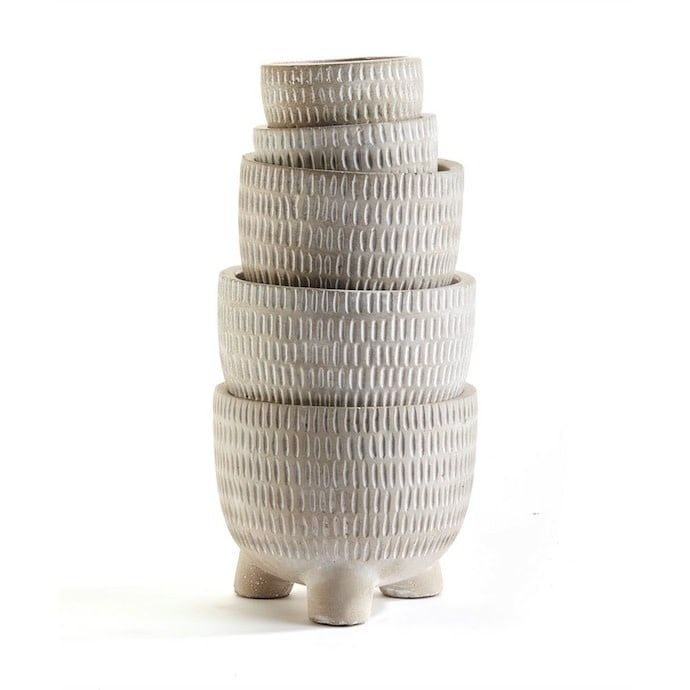 Pot Stackable Grooved Footed Planter SML 3.5X3 Cement