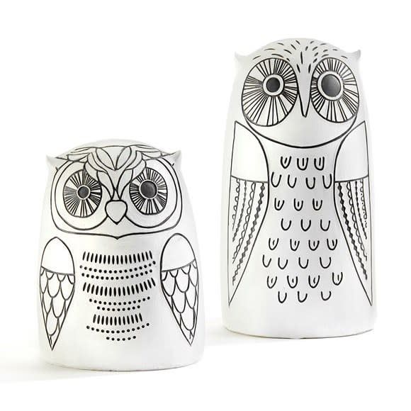 Statuary/Figurine Owl Sml 4x5.5 B/W Resin