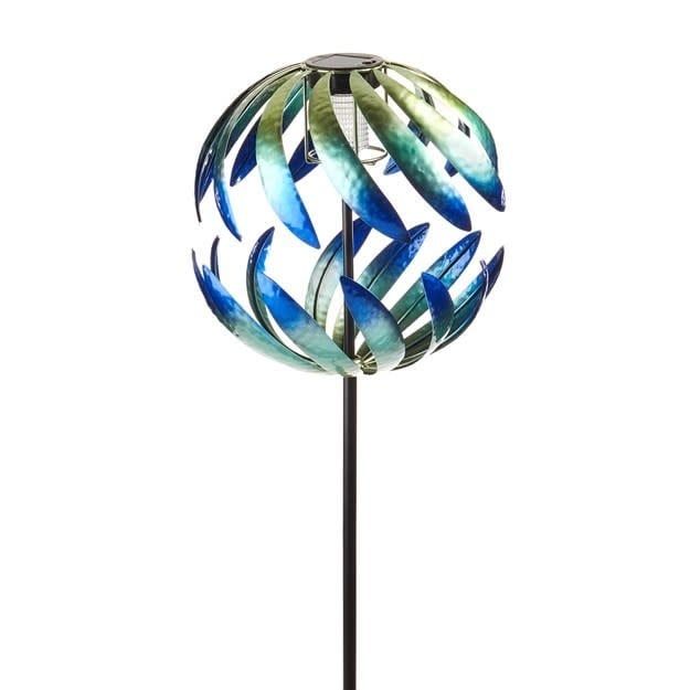 Wind Spinner / Garden Stake Solar Feathers Blue/Green 62H