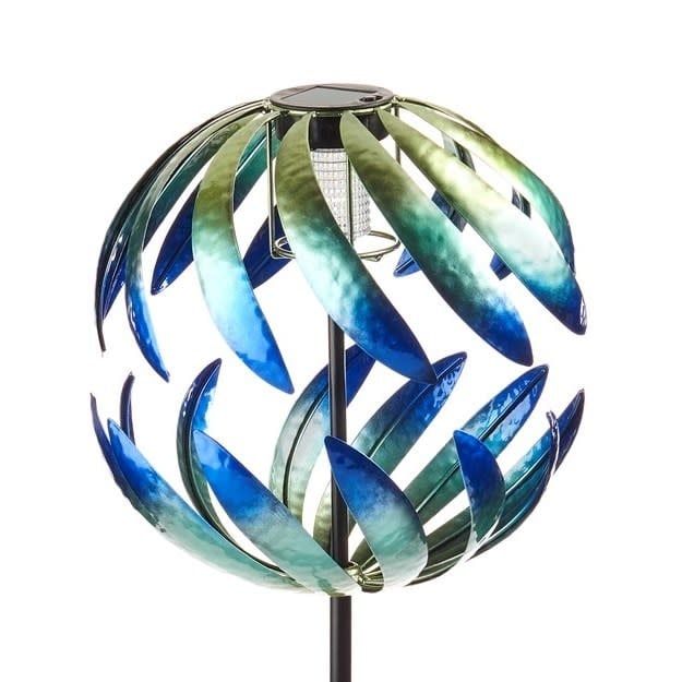 Wind Spinner / Garden Stake Solar Feathers Blue/Green 62H