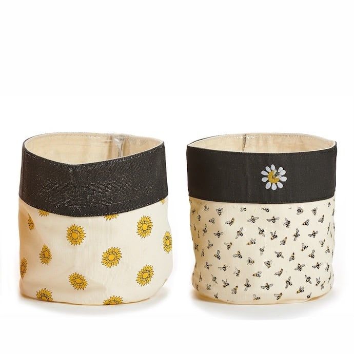 Pot Fabric Storage Planter/Cover w/Liner Bee/Sunflower 5.5&quot; Asst