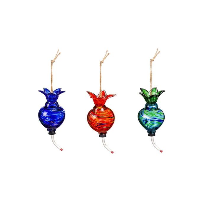 Bird Feeder Hummingbird w/Floral Ant Moat 5x14 Glass