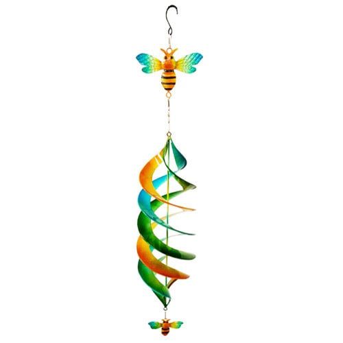 Hanging Spinner Long Cosmix Spiral w/Hummingbird Topper 31&quot; Metal