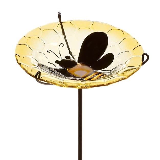 Bird Feeder/Garden Stake  Bee &amp; Honeycomb Glass/Metal 30H