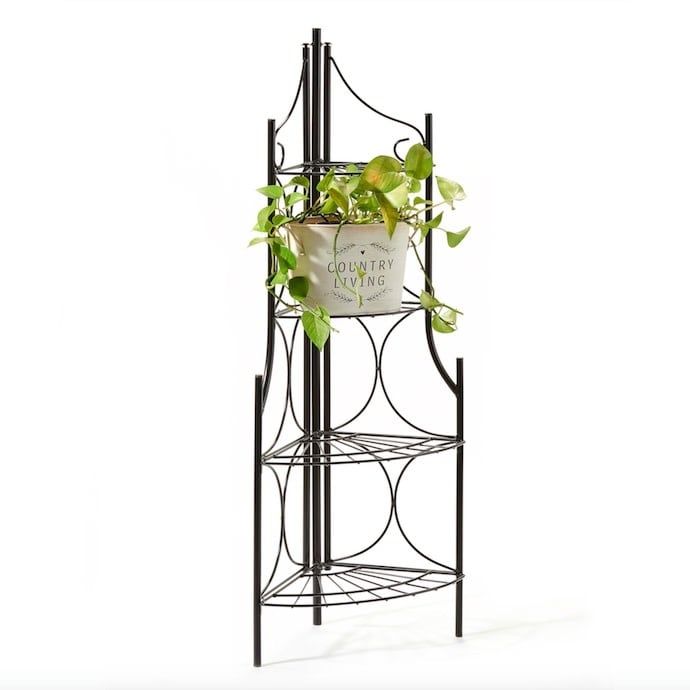 Plant Stand 4-Tier Corner Black Metal 15x10x42