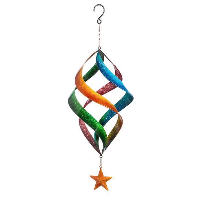 Hanging Wind Spinner Connected Spiral w/Star Multi-Color Metal 24&quot;H