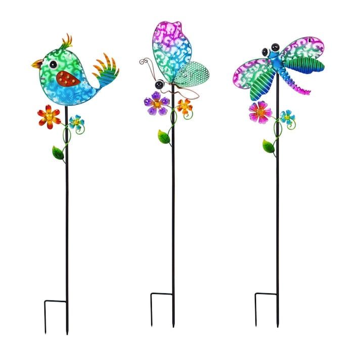 Garden Stake Secret Solar Btrfly/Drgfly/Bird Asst Glass/Metal 36H