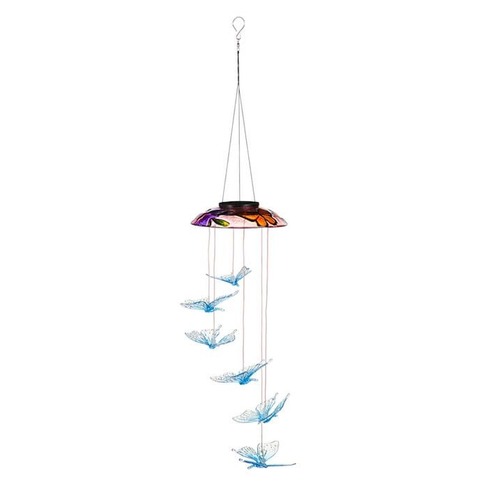 Hanging Mobile Color Changing Butterfly Hand Painted Solar Plastic/Glass 29&quot;
