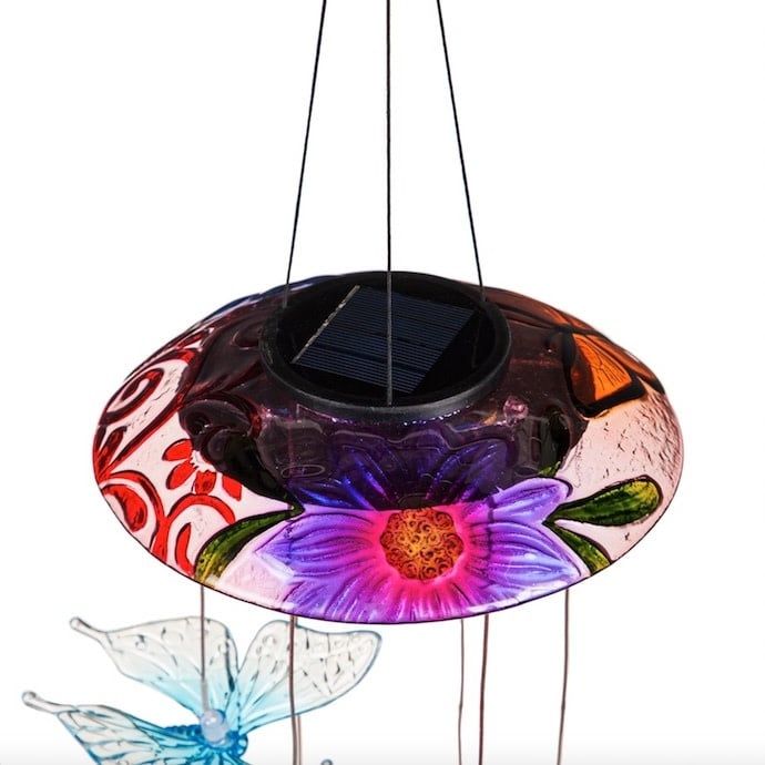 Hanging Mobile Color Changing Butterfly Hand Painted Solar Plastic/Glass 29&quot;