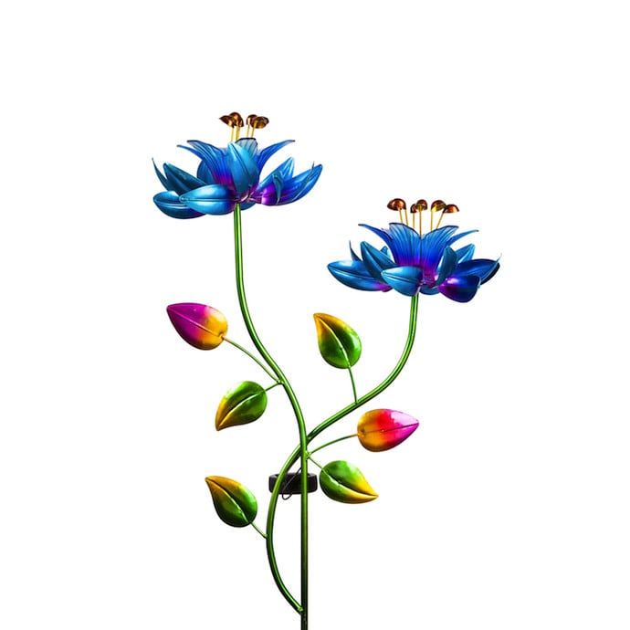 Wind Spinner / Garden Stake Blue Flower Solar 47H Multi-Color Metal