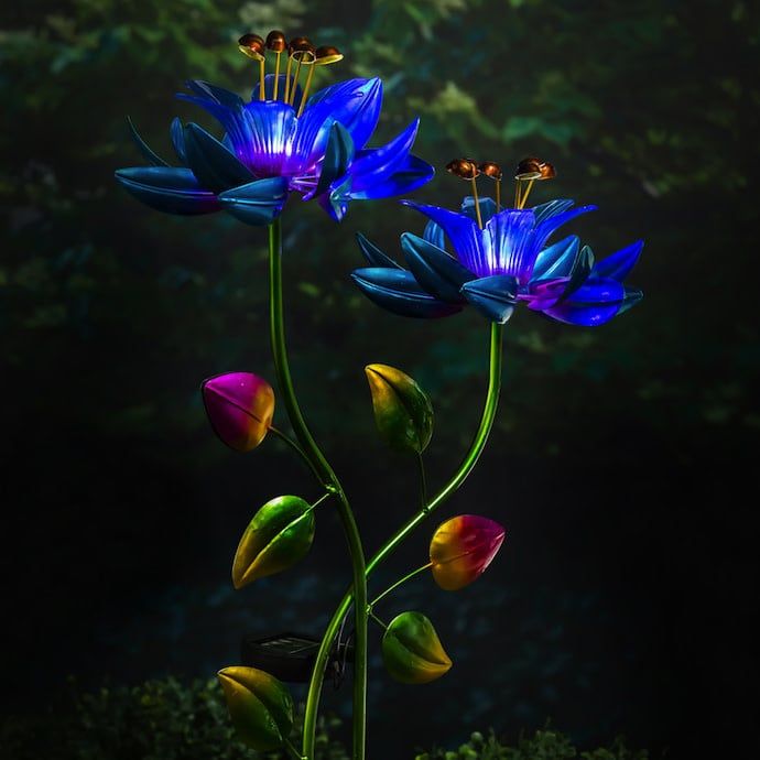 Wind Spinner / Garden Stake Blue Flower Solar 47H Multi-Color Metal