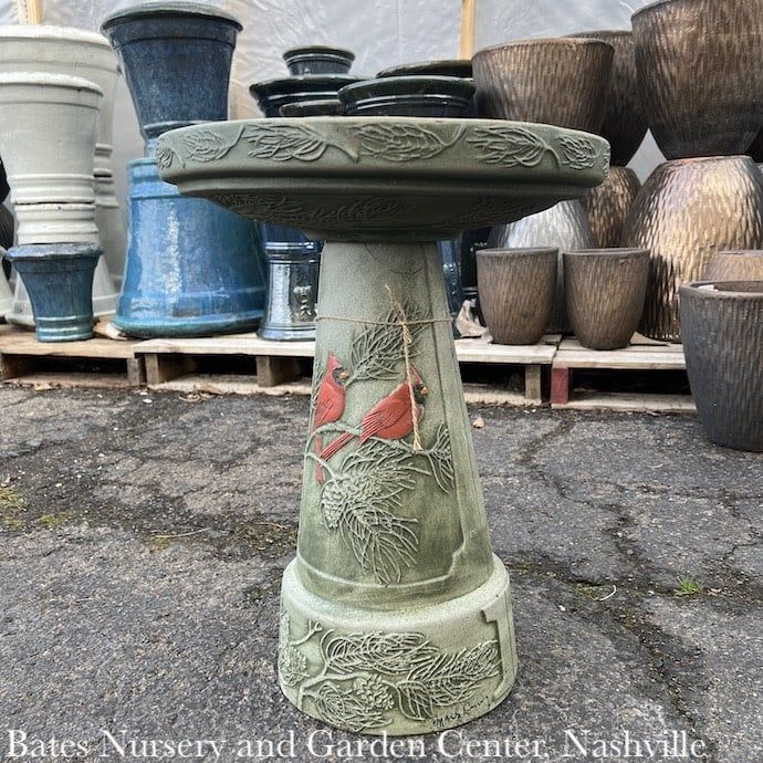 Birdbath  Winter Cardinal Top &amp; Bottom 16x20 Hand Painted Made in USA