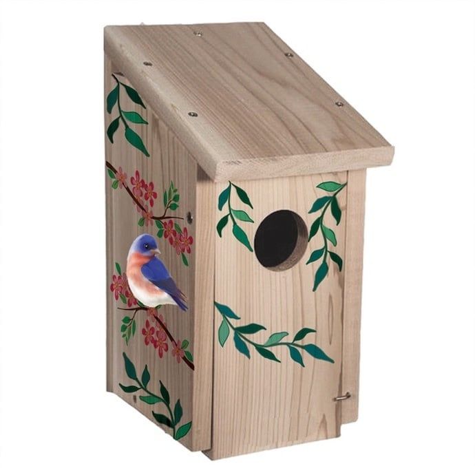 Birdhouse Bluebird w/Flowers 5.5x9 Wood