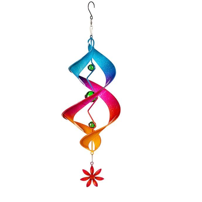 Hanging Wind Twirler/Spinner w/Beads &amp; Flower Multi-Color Metal 24&quot;H