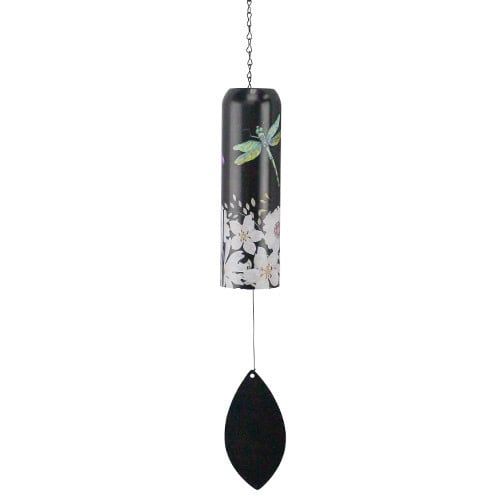 Wind Chime / Garden Bell Dragonfly w/Flowers Black Metal 27H