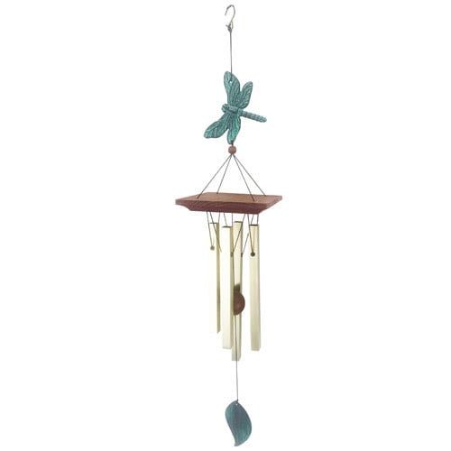 Wind Chime Patina Dragonfly 24H Metal/Wood